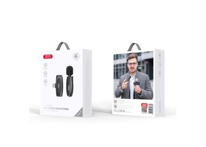 XO MKF08A Type-C One-Touch Low Latency Wireless Lavalier Microphone Black