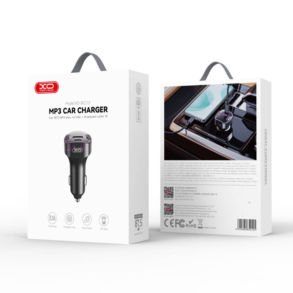 XO BCC12 Intelligent Bluetooth MP3+5V3.1A Car Charged Atmosphere Light Black