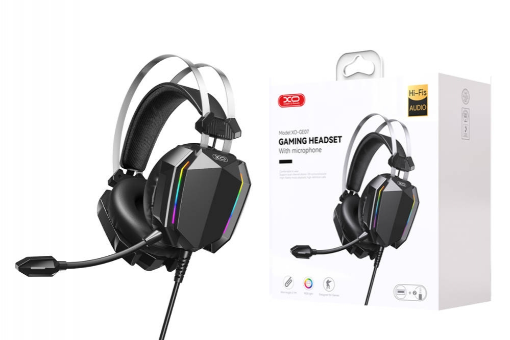XO GE-07 Static RGB Long mic Gaming Headphones USB+Dual 3.5mm Black