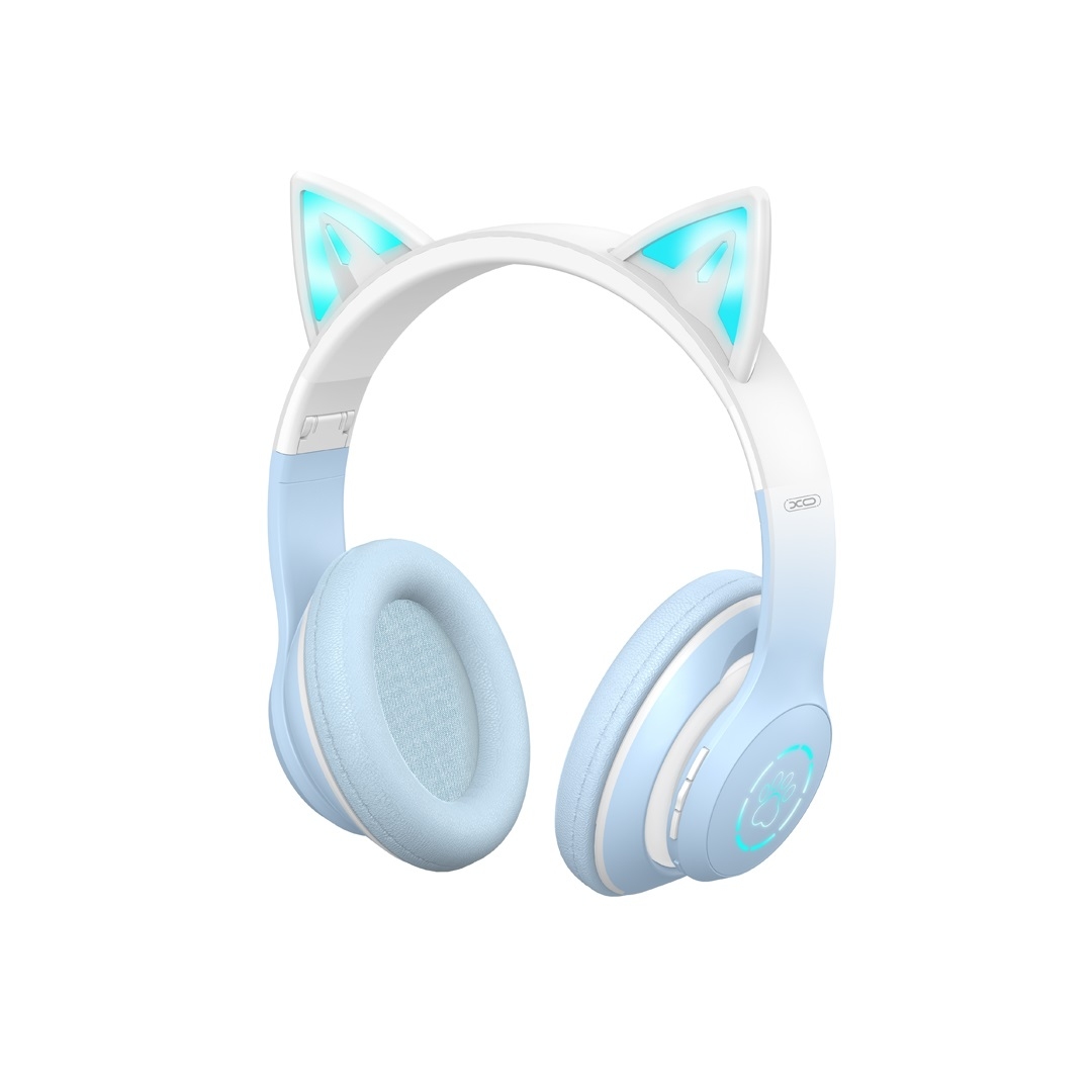 XO BE38 Cats Ear Colourful Lights Headband Bluetooth Headset Blue
