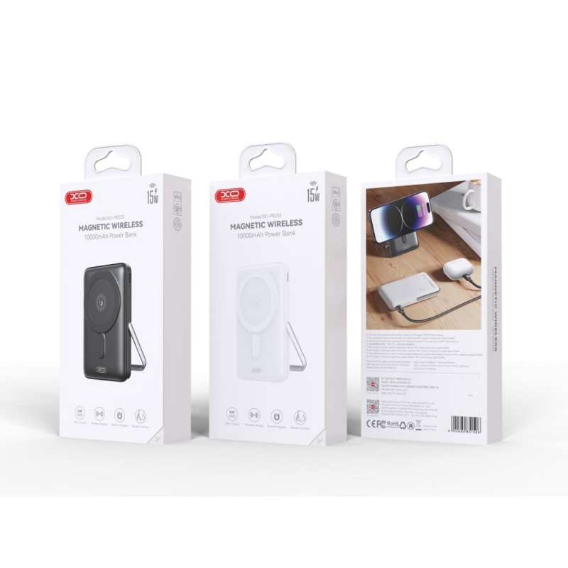 Power Bank XO PR242 PD20W Magnetic wireless 15W Type-C with U-shaped holder 5000mAh (Черный)