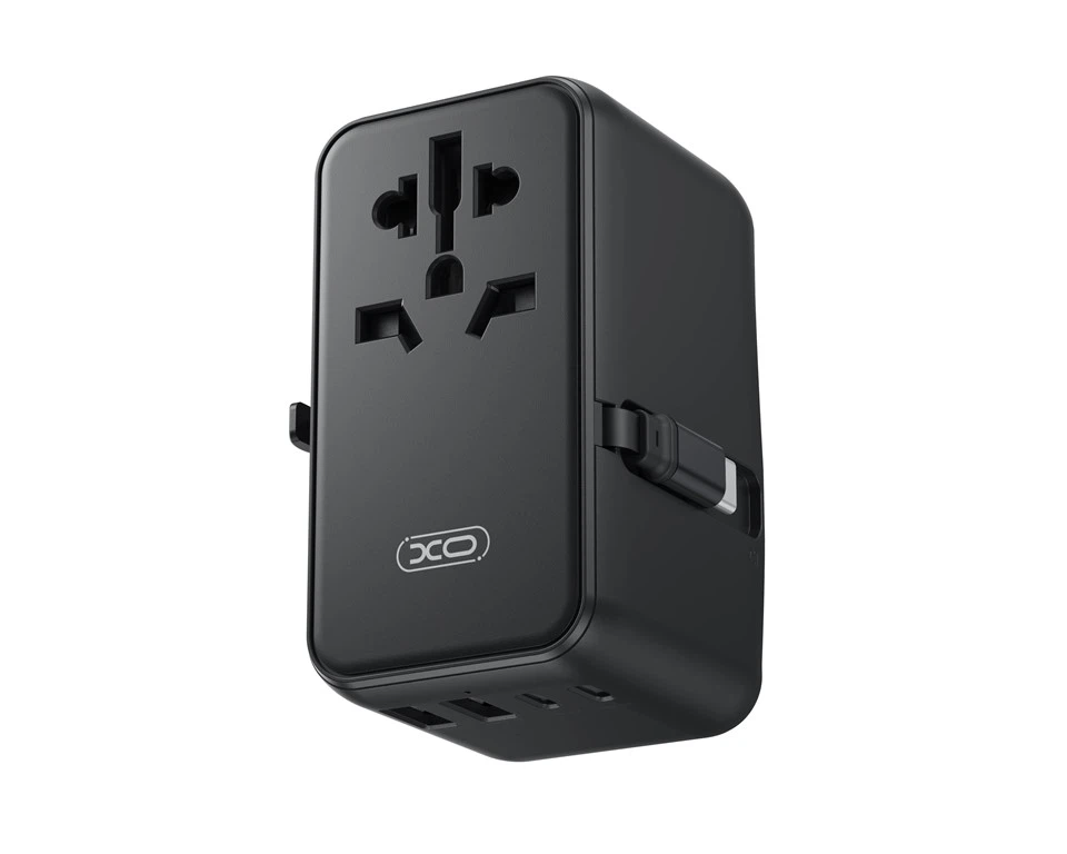 XO WL32 with TYPE-C Retractable Cable 65W GaN Universal Travel Convertible Charging (1AC+2USB-C+2USB