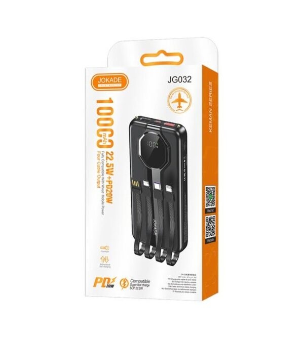 Jokade JG032 KEMAN series 22.5W+PD20W mobile power bank with wire (10000mAh) Black