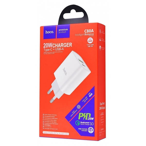 Hoco C80A Rapido PD20W+QC3.0 charger(EU) white
