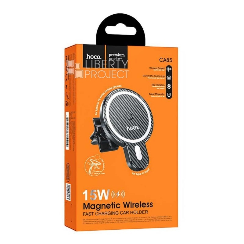 Беспроводное АЗУ Hoco CA85 Ultra-fast magnetic wireless car holder Magsafe7,5W/5-15W Black