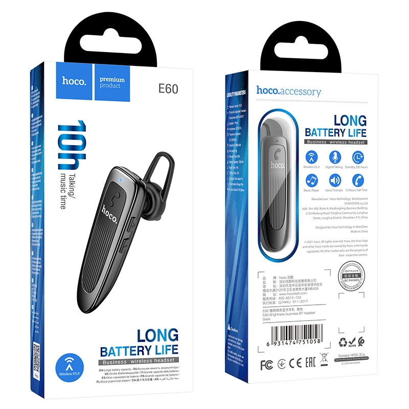 Hoco E60 Brightness business BT headset black