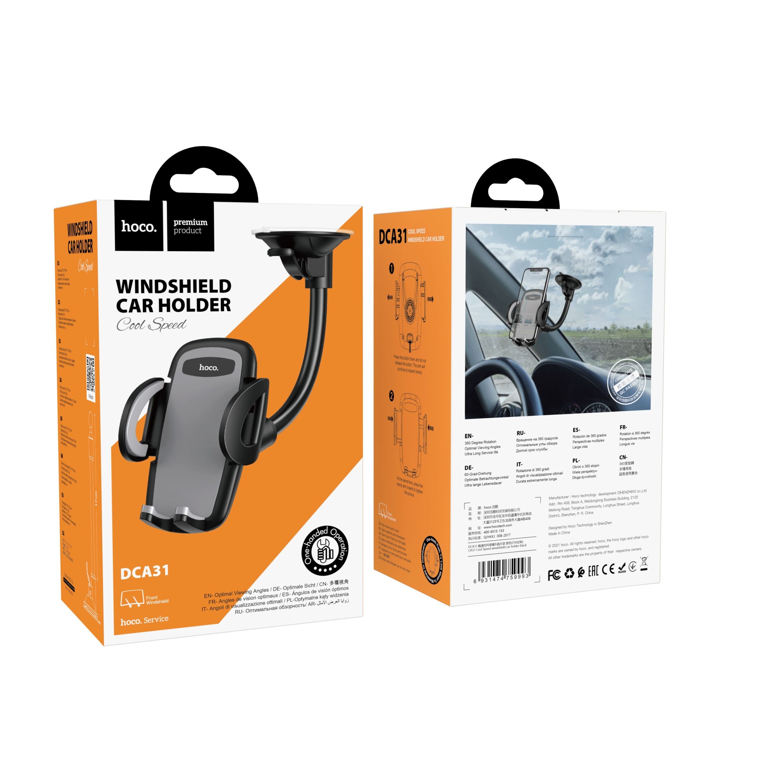 Hoco DCA31 Cool Speed windshield car holder black