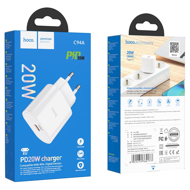 Charger Hoco C94A Metro single port PD20W white