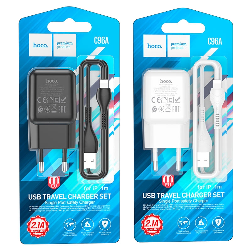 СЗУ HOCO C96A single port charger 1USB/2,1A + Lightning Black