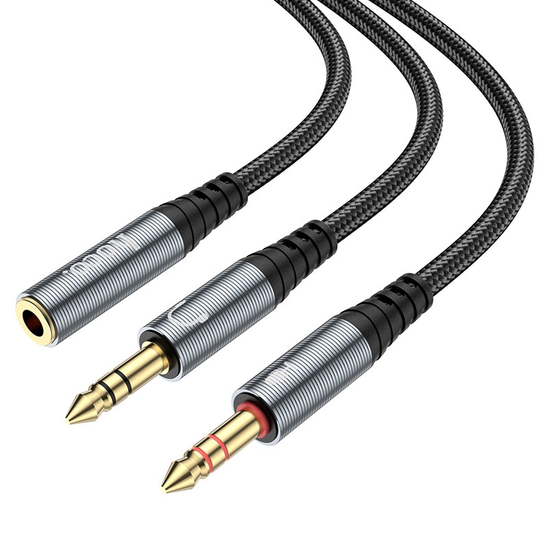 Hoco UPA21 2-in-1 3.5 headset audio adapter cable(male to 2*female) metal gray