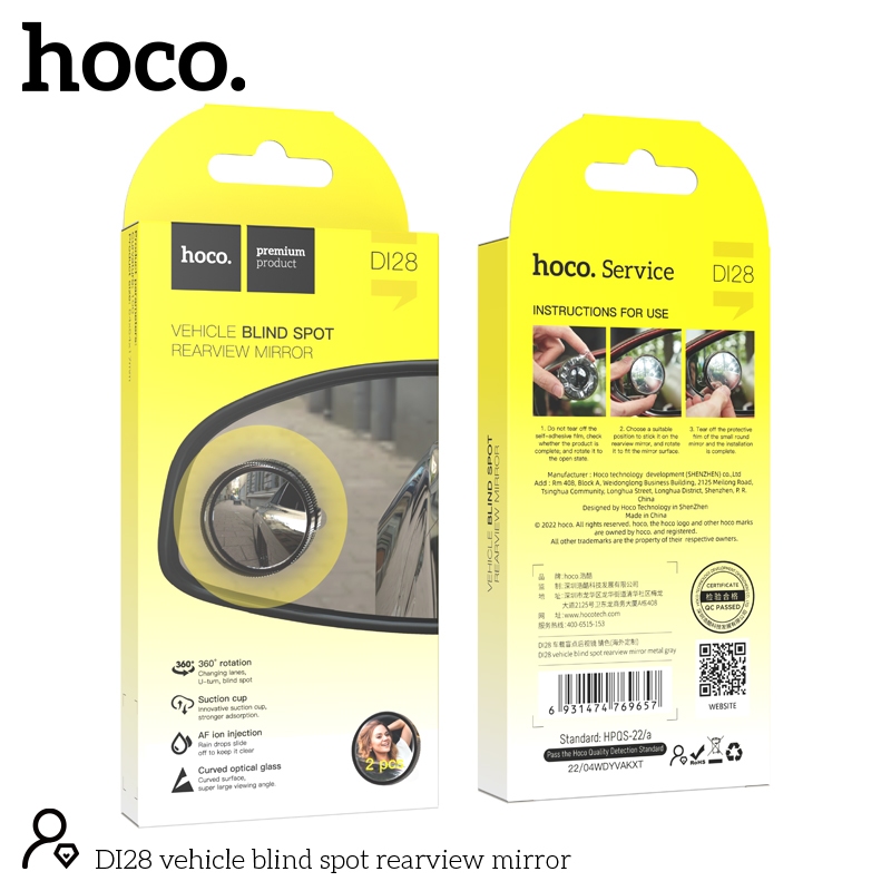 Hoco DI28 vehicle blind spot rearview mirror metal gray