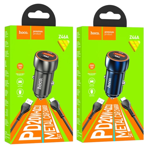 Z46A Blue whale PD20W+QC3.0 car charger set(Type-C) metal gray