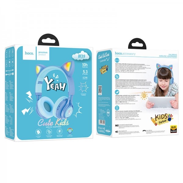 Наушники HOCO W39 CAT Ear KIDS BT headphoness Blue