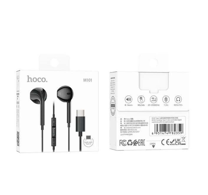 Hoco M101 Crystal joy Type-C wire-controlled digital earphones with microphone black
