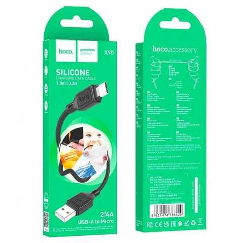 Кабель HOCO X90 Cool silicone charging data cable for Micro/2,4A/1m. Black