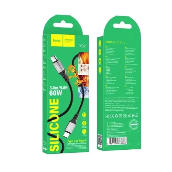Hoco X92 Honest 60W silicone charging data cable for Type-C to Type-C(L=3M) black