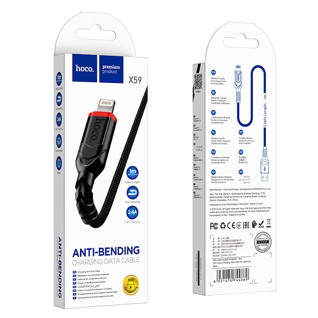 Hoco X59 Victory PD charging data cable iP(L=2M) black