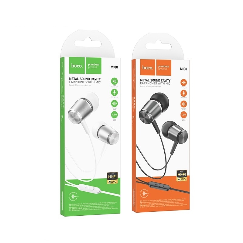 Hoco M108 Spring metal universal earphones with mic metal gray