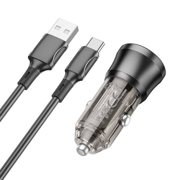 Авто Зарядное Устройство Borofone BZ23 1USB QC18W+Type-C (Прозрачно-черный)