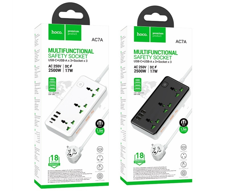 Hoco AC7A Storm 3-position socket(1C3A)(EU) white