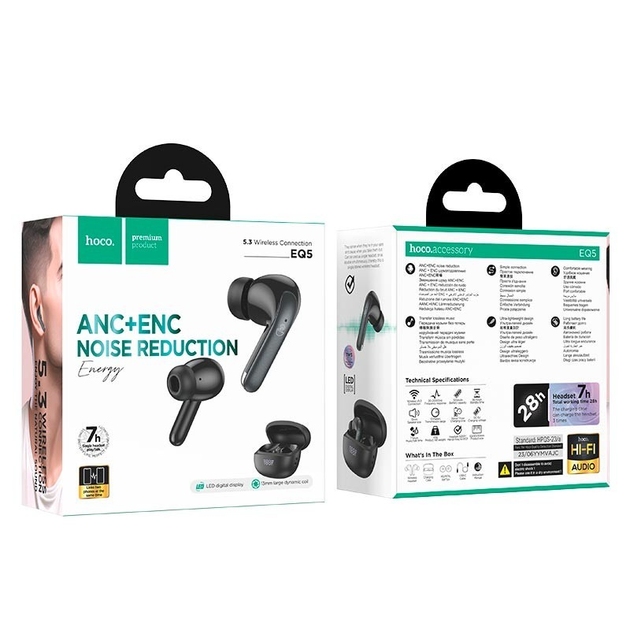 Hoco EQ5 Energy true wireless ANC+ENC noise reduction BT headset black
