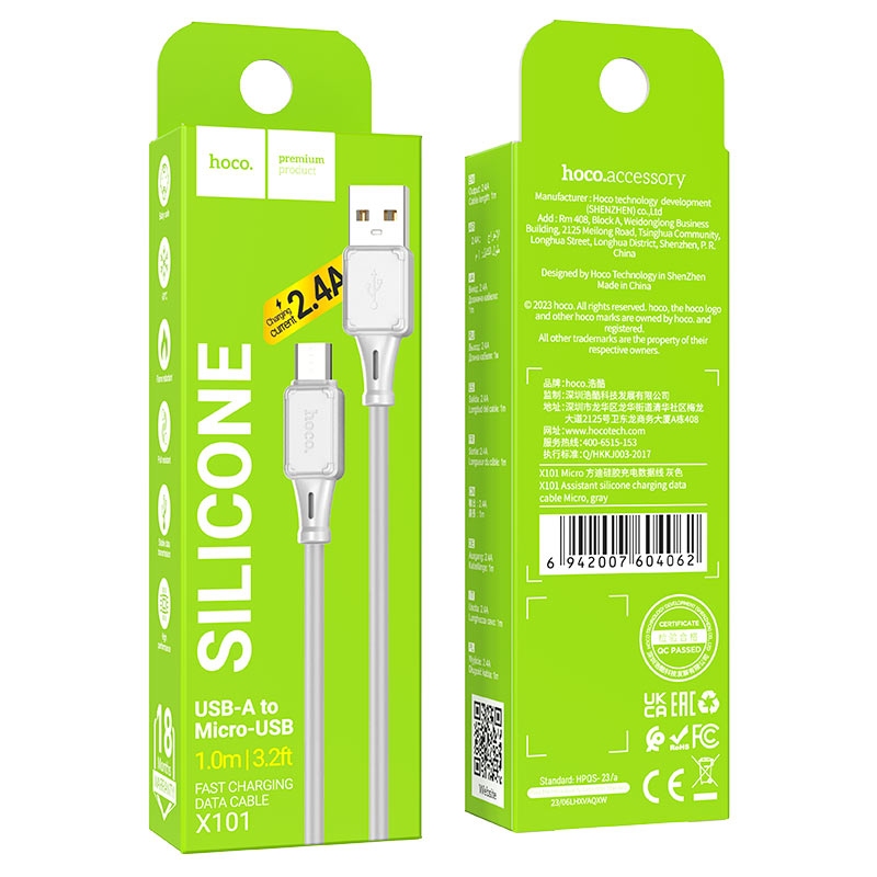 Hoco X101 Assistant silicone charging data cable Micro gray