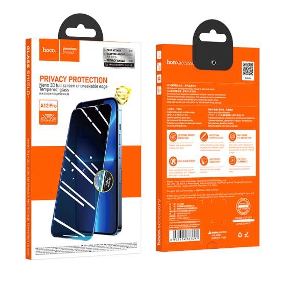 Hoco Nano 3D full screen edges protection tempered glass for ip15 Plus(A12 Plus) black