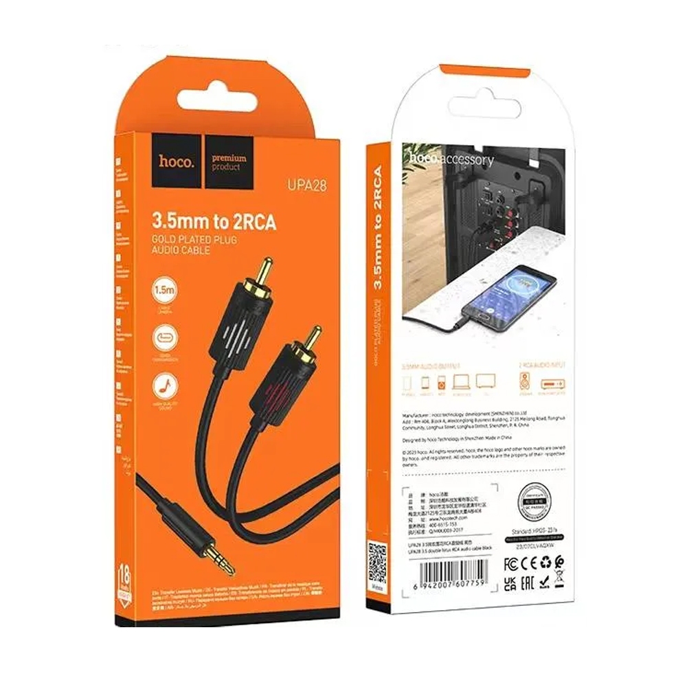 Hoco UPA28 3.5 double lotus RCA audio cable black