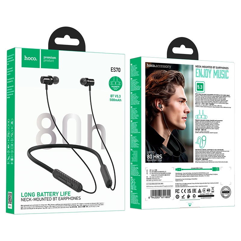 Hoco ES70 Armour neck-mounted BT earphones black