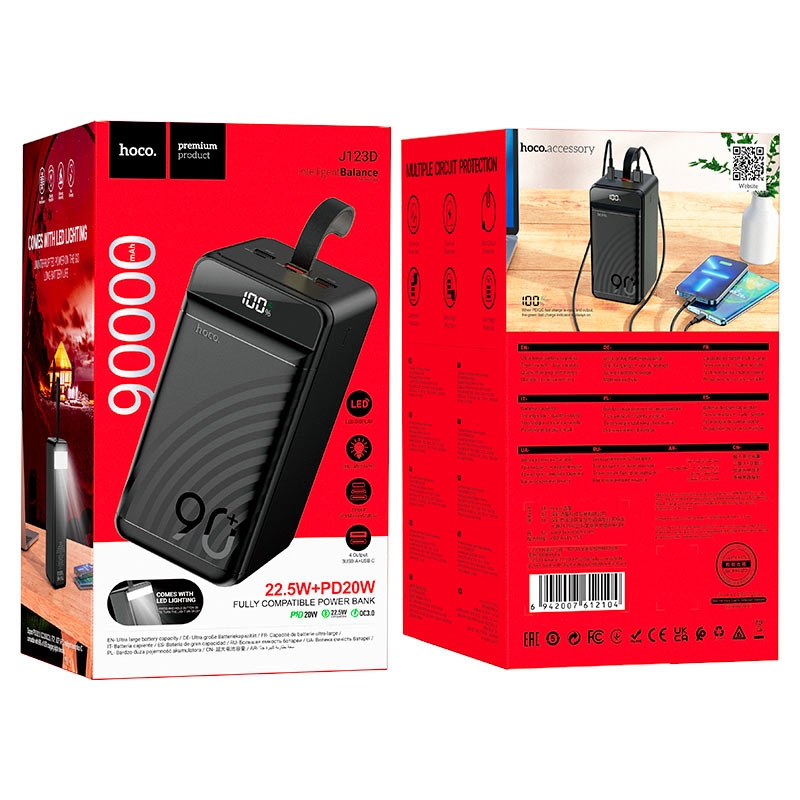 Hoco J123D Element 22.5W+PD20W fully compatible power bank with digital display(90000mAh) black