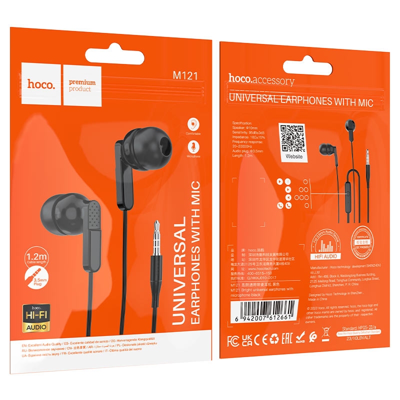 Hoco M121 Bright universal earphones with microphone black