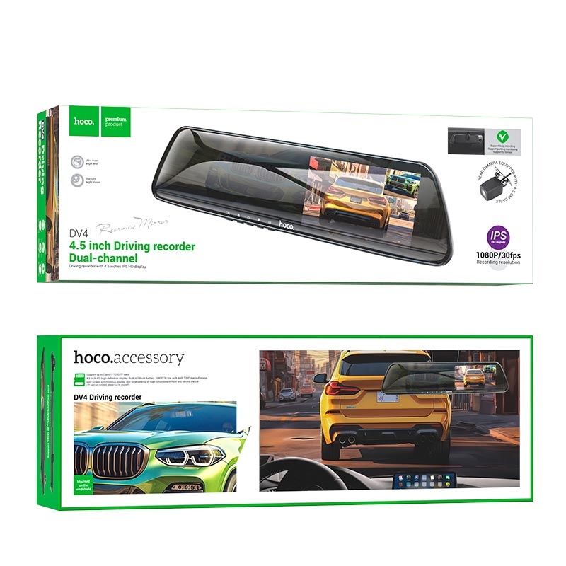 DV4 4.5-inch rearview mirror driving recorder(dual-channel) iron gray