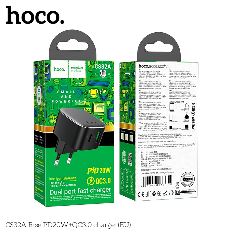 Hoco CS32A Rise PD20W+QC3.0 charger(EU) black