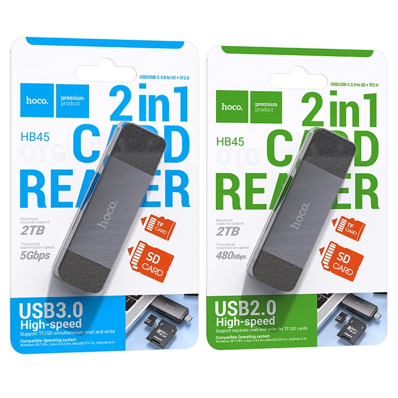 Hoco HB45 Spirit 2-in-1 USB/Type-C 2.0 card reader metal gray