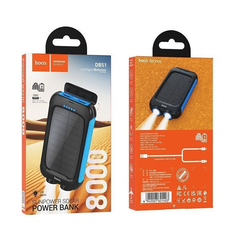 Hoco DB51 Sunpower solar power bank with light(8000mAh) black