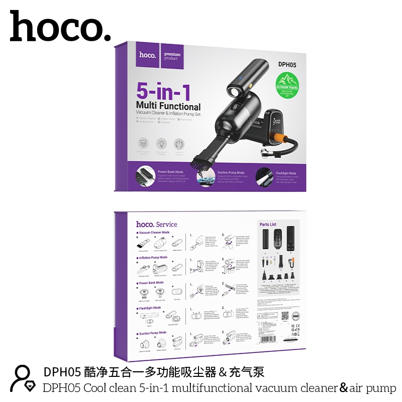 Hoco DPH05 Cool clean 5-in-1 multifunctional vacuum cleaner&air pump black