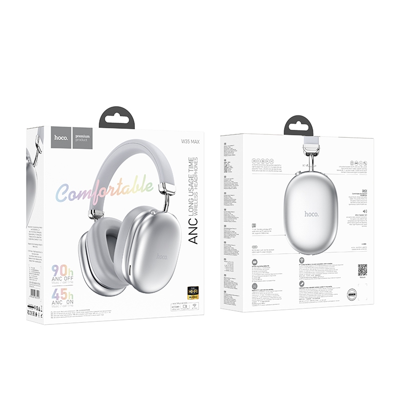 Hoco W35 Max Auspicious ANC noise reduction BT headphones silver
