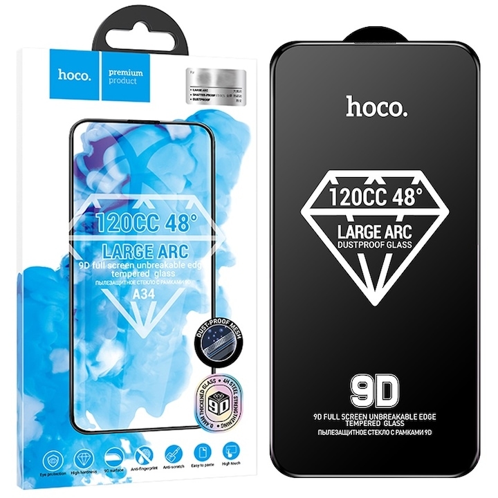 Hoco Full screen HD tempered glass ip16 Plus(A34 Slim) black