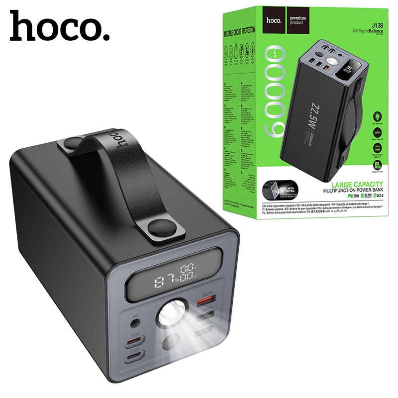 Hoco J138 Distant 22.5W+PD20W+DC12V multi-function power bank(60000mAh) black