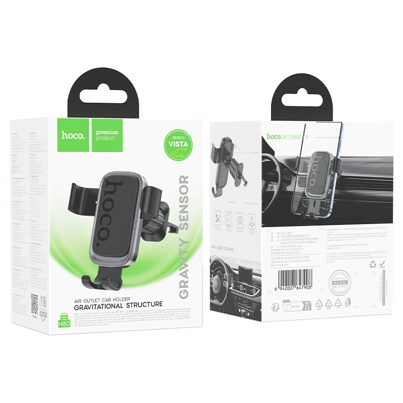 Hoco H80 Vista gravity car holder(air outlet) black metal grey
