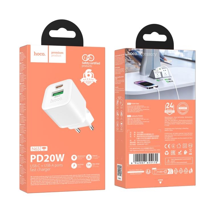 Hoco N65 Ingenious PD20W+QC3.0 charger(EU) white