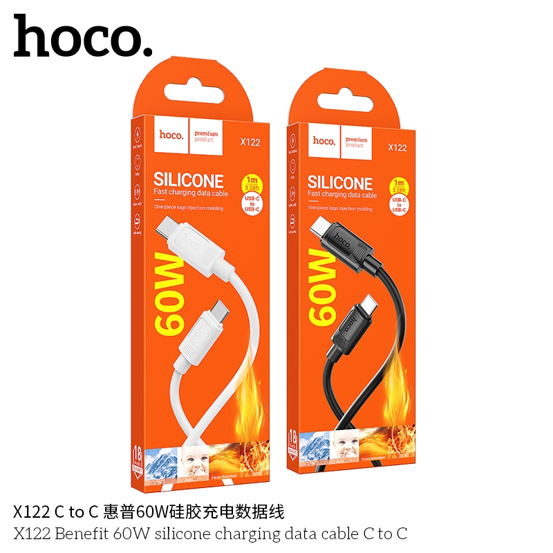 Hoco X122 Benefit silicone charging data cable Type-C(packaged) black