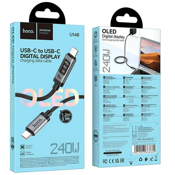 Hoco U148 Lord 240W digital display charging data cable C to C black