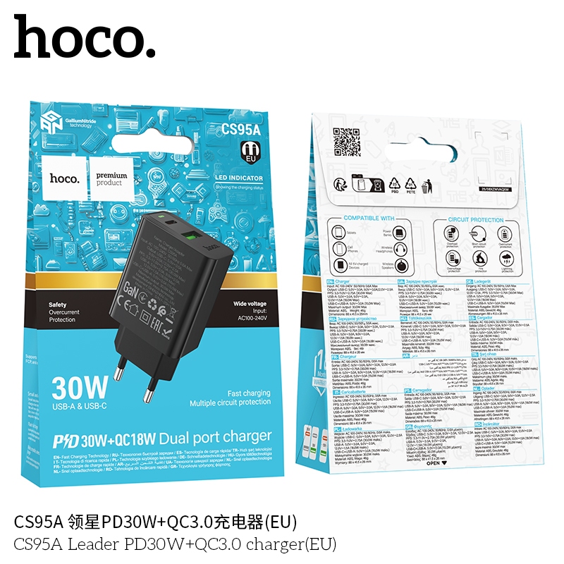 Hoco CS95A Leader PD30W+QC3.0 charger(EU) black