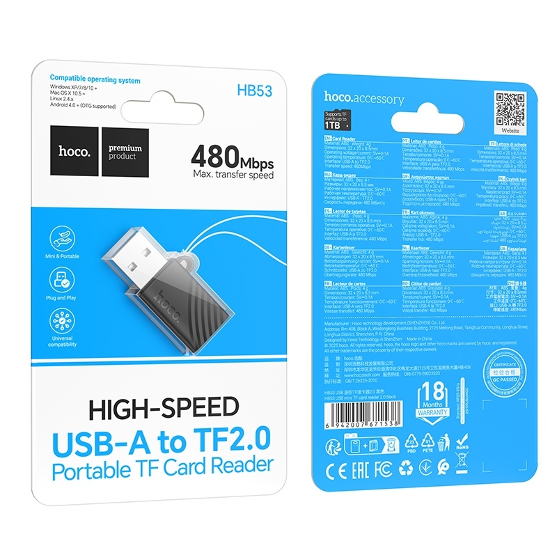 Hoco HB53 USB mini TF card reader 2.0 black