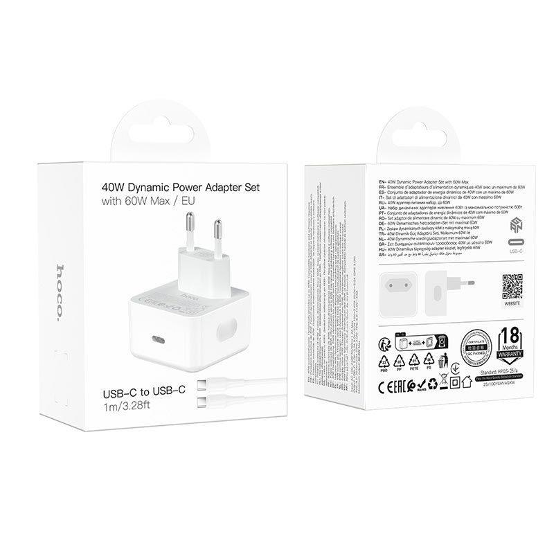 Hoco C161A Speed single port PD40W charger(EU) white