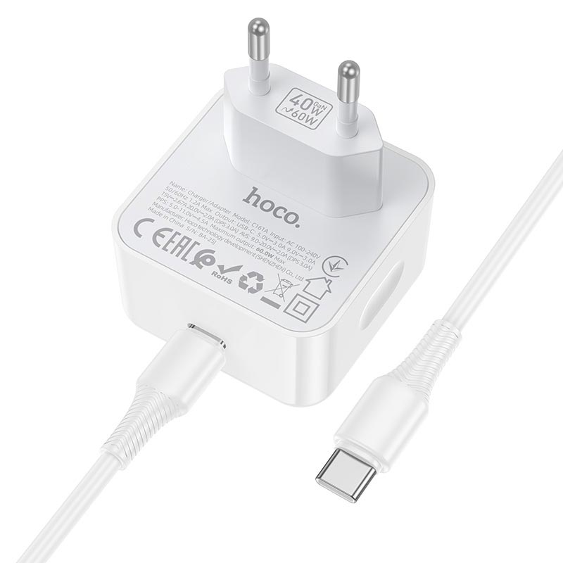 Hoco C161A Speed single port PD40W charger set(C to C)(EU) white