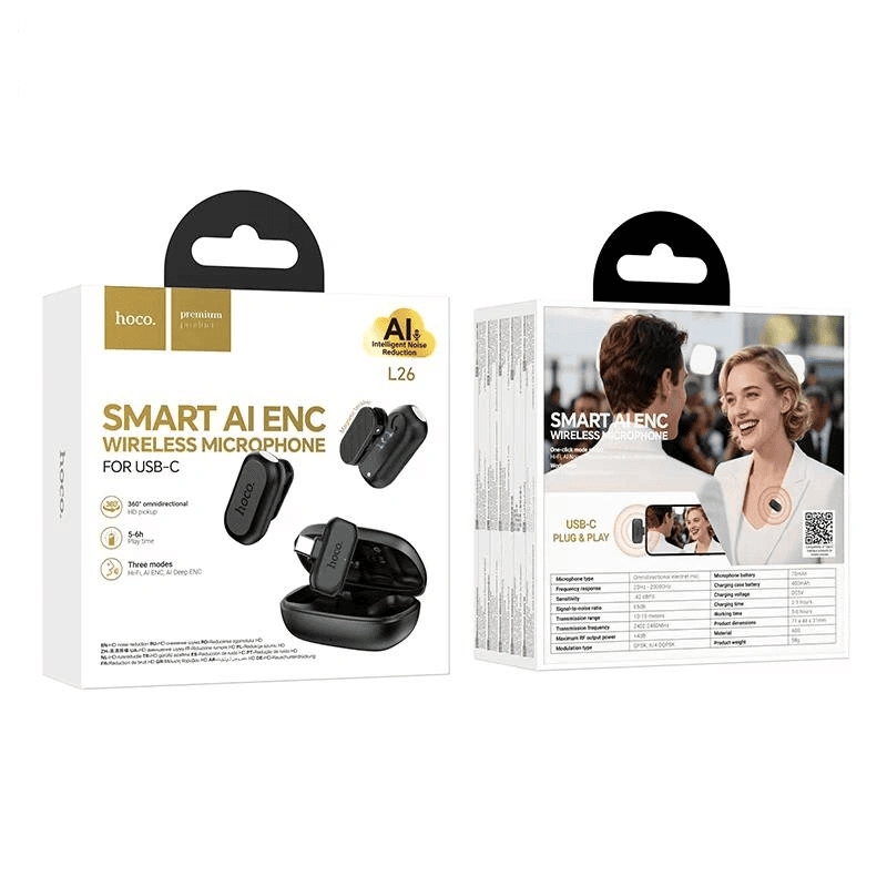 Hoco L26 Type-C Smart AI noise reduction wireless microphone black
