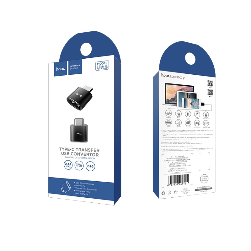 Переходник HOCO UA5 USB to Type-C Black