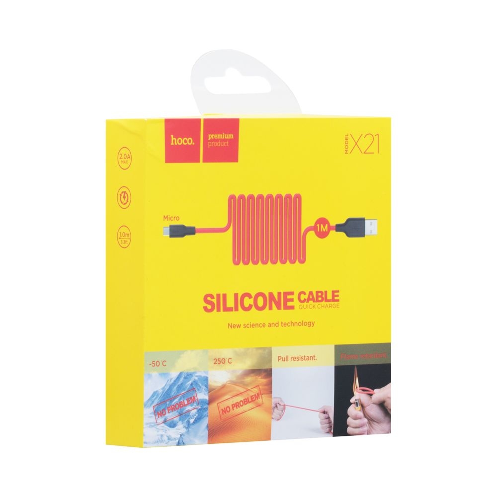 Cable HOCO X21 Silicone Micro 2,1A/1m. Black&Red
